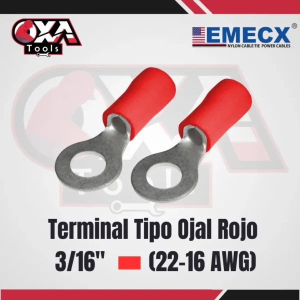 TERMINAL AISLADO T/OJAL ROJO  3/16" (22-16 AWG) EMECX (BOLSA X100UND)