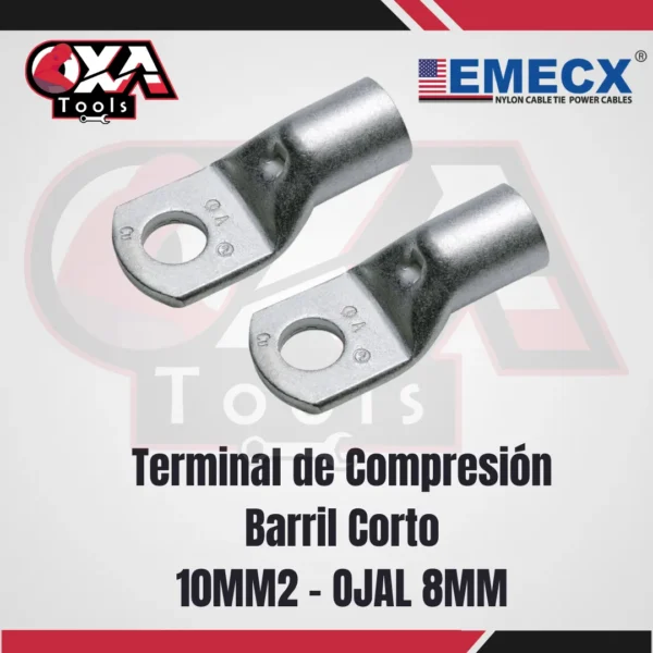 TERMINAL COMPRESION BARRIL CORTO 10MM2 OJAL 8MM EMECX
