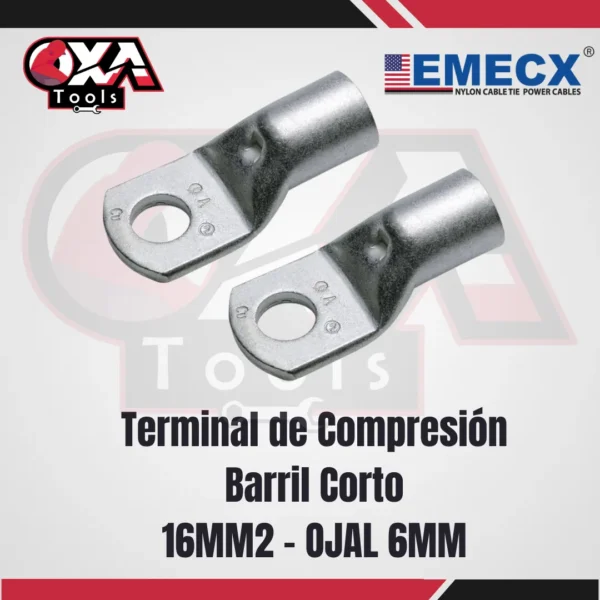 TERMINAL COMPRESION BARRIL CORTO 16MM2 OJAL 6MM EMECX