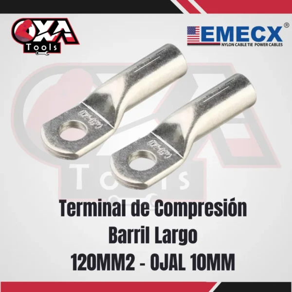TERMINAL COMPRESION BARRIL LARGO 120MM2 OJAL 10MM EMECX