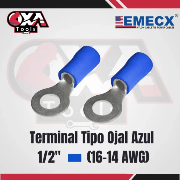 TERMINAL T/OJAL AZUL 1/2" (16-14 AWG) EMECX (BOLSAX100UND)
