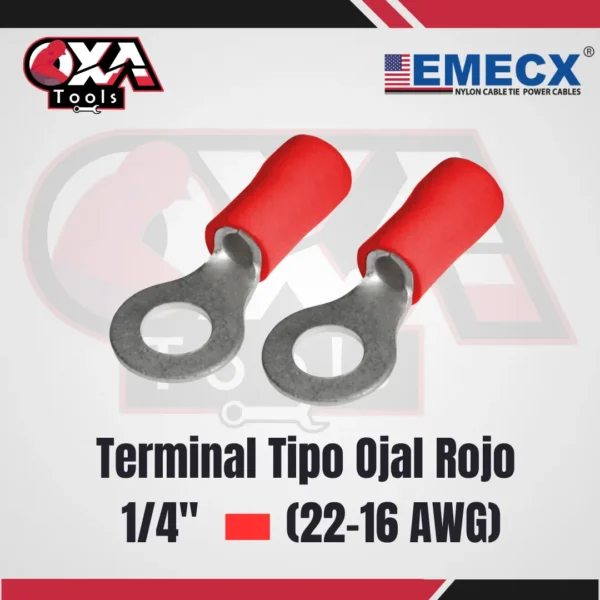 TERMINAL T/OJAL ROJO 1/4" (22-16 AWG) EMECX (BOLSAX100UND)